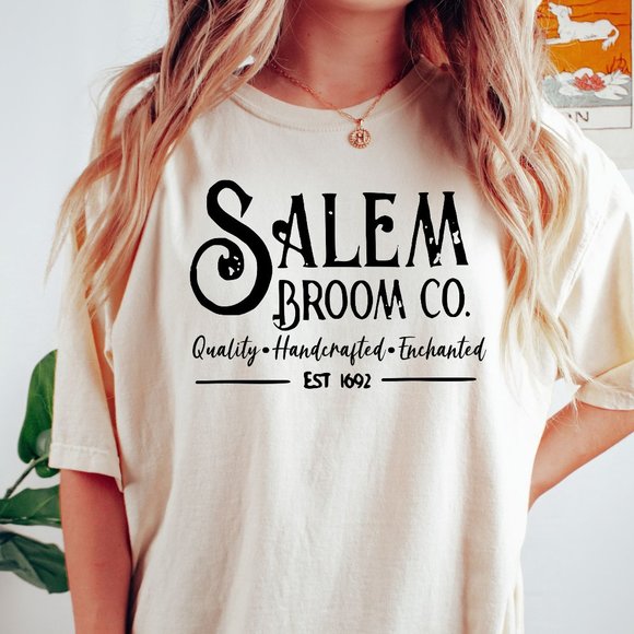 NEW Salem Broom Co Witch 1692 Halloween Comfort Colors Graphic Fall Tee Shirt - Picture 2 of 4